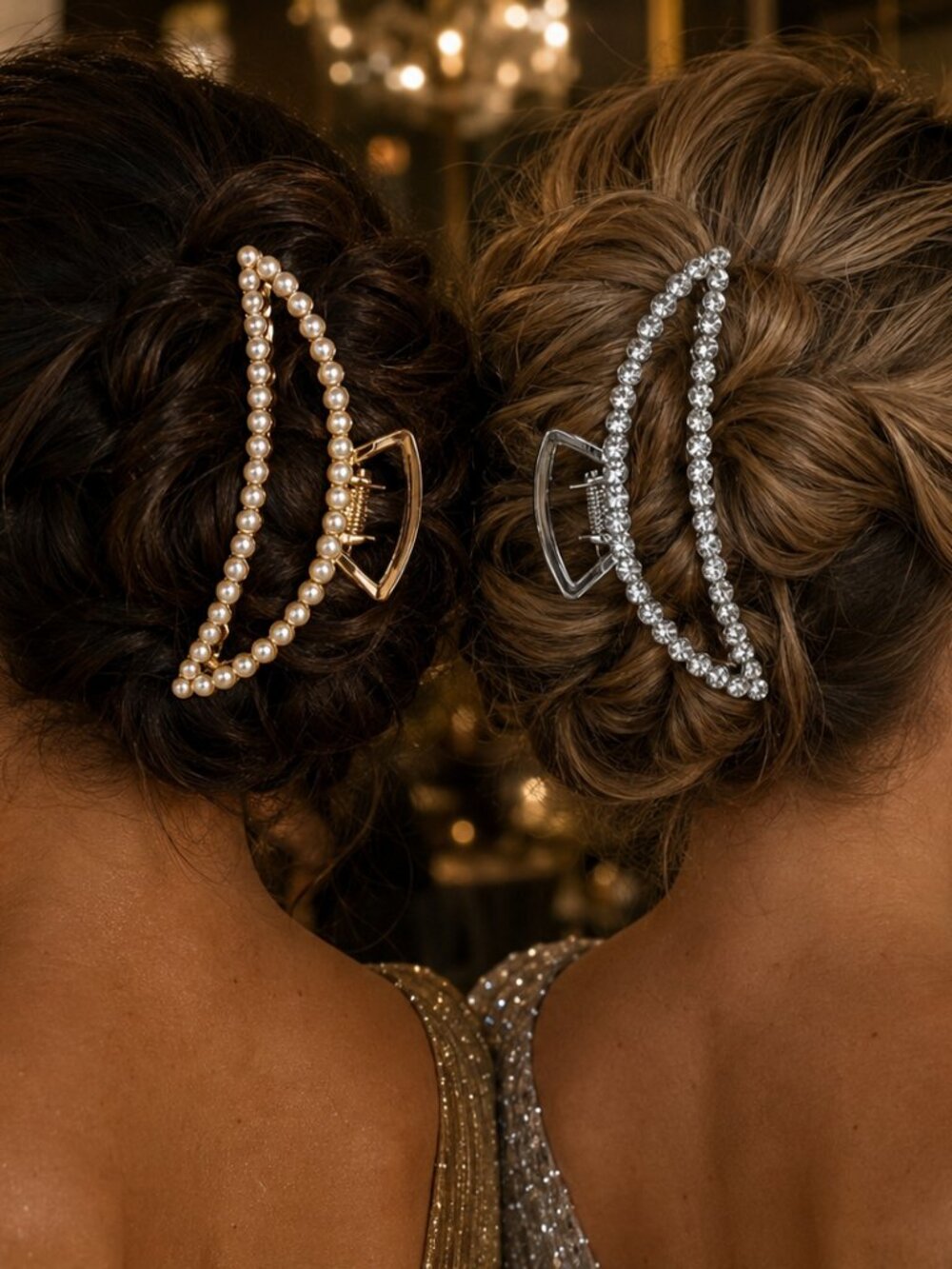 NWT -Sunday State - Set of 2 - Metal Jewel and Pearl Adorned Crescent Hair Clips